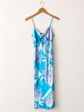 NWOT August Moon 100% Silk Y2K Floral Maxi Slip Dress Size Small